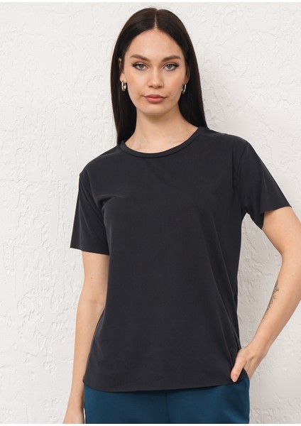 Kısa Kollu Bisiklet Yaka Modal Karışımlı T-Shirt