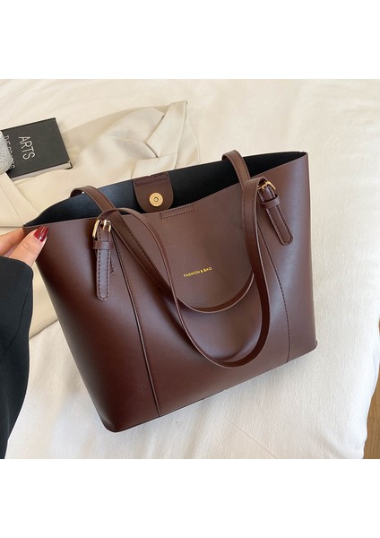 Retro Basit Atmosfer Işe Gidiş Çantası Kadın 2024 Sonbahar ve Kış Yeni Stil Batı Tarzı Büyük Kapasiteli Omuz Taşınabilir Tote Çanta (Yurt Dışından)