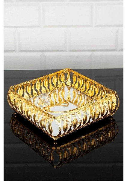Taşlı Aynalı Premium Peçetelik Paslanmaz Çelik Lüks Peçete Kutusu Gold Işlemeli