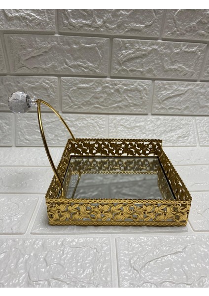 Taşlı Aynalı Peçetelik Paslanmaz Çelik Lüks Peçete Kutusu Gold Işlemeli Premium Peçetelik
