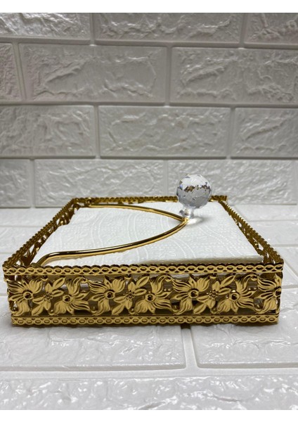 Taşlı Aynalı Peçetelik Paslanmaz Çelik Lüks Peçete Kutusu Gold Işlemeli Premium Peçetelik
