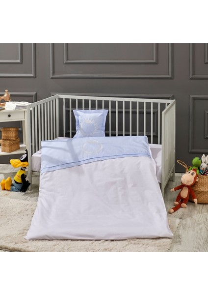 - King Bebek Nevresim Takımı %100 Pamuk Nevresim, Çarşaf, 2xyastık Kılıfı Mavi