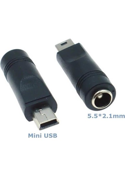 - 5 Pin Mini USB Erkek To Dc 5.5*2.1mm Dişi Soket Çevirici - Güç Adaptörü Fişi Dönüştürücü