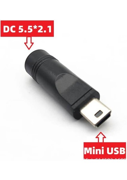 - 5 Pin Mini USB Erkek To Dc 5.5*2.1mm Dişi Soket Çevirici - Güç Adaptörü Fişi Dönüştürücü