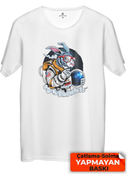 Çakılap Tavşan Astronot Baskılı Tişört (Rgl-Krsk)