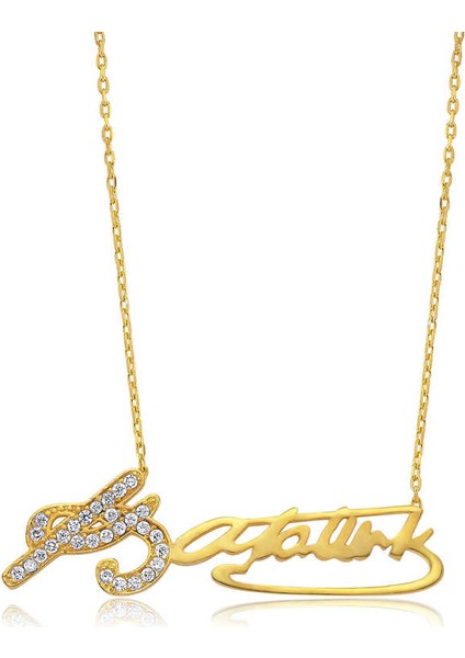 Gümüş Kemal Atatürk Imzalı Bayan Kolye