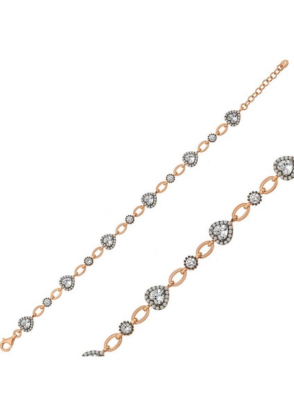 Gümüş Rose Kalpler Bayan Bileklik