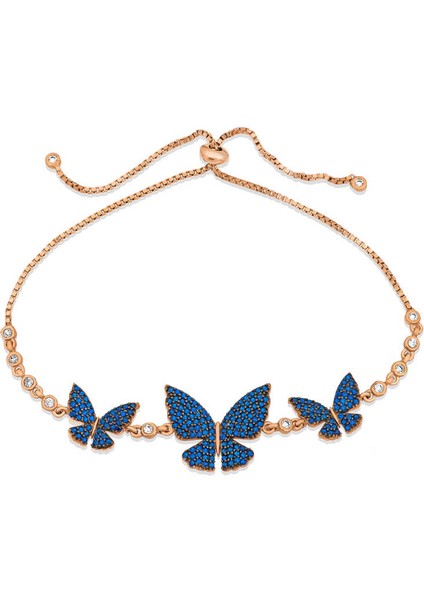 Gümüş Rose Lacivert Kelebek Asansör Bileklik
