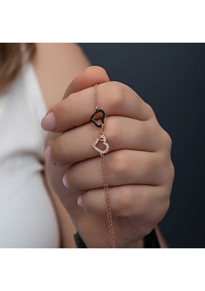 Gümüş Rose Kalpli Sonsuzluk Kadın Bileklik