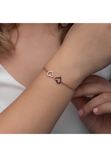 Gümüş Rose Kalpli Sonsuzluk Kadın Bileklik modelleri