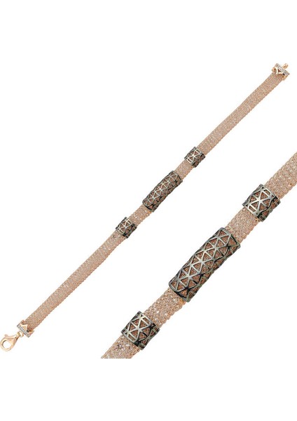 Gümüş Rose Taşlı File Bayan Bileklik