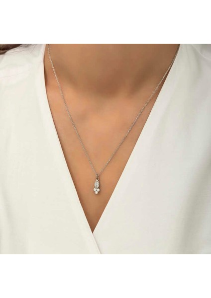 Gümüş Çiğ Damlası Mekik Tektaş Bayan Kolye fırsatları