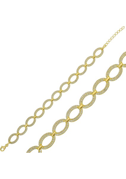 Gümüş Gold Oval Taşlı Bayan Bileklik