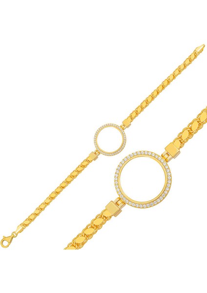 Gümüş Çeyrek Takılabilen Altın Kaplama Kadın Bileklik