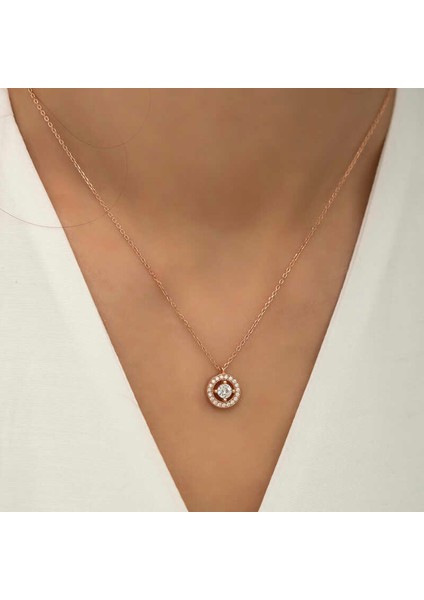Gümüş Rose Minimal Yuvarlak Tektaş Bayan Kolye modelleri