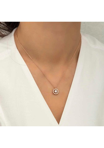 Gümüş Rose Minimal Yuvarlak Tektaş Bayan Kolye fırsatları