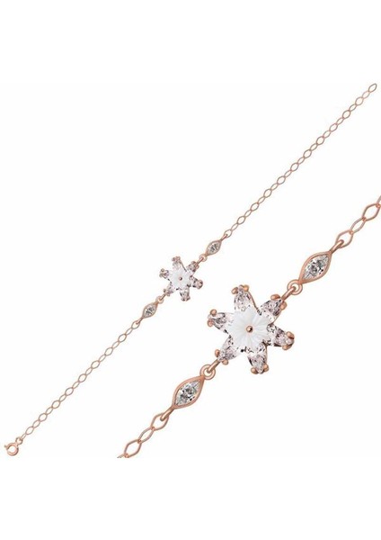 Gümüş Rose Beyaz Lotus Çiçeği Bileklik