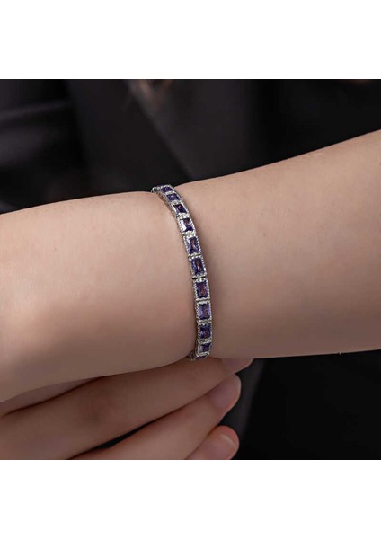 Gümüş Lila Taşlı Su Yolu Kadın Bileklik fiyatları