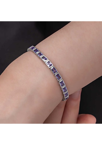 Gümüş Lila Taşlı Su Yolu Kadın Bileklik modelleri