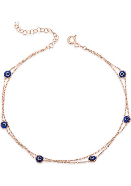 Gümüş Rose Çift Zincirli Nazar Kadın Bileklik