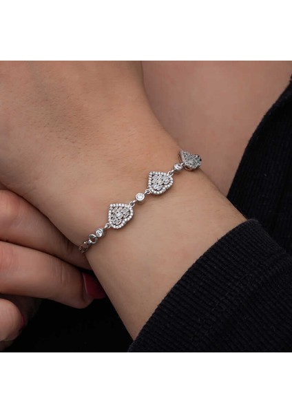 ​gümüş Baget Taşlı Kalp Kadın Bileklik fiyatları