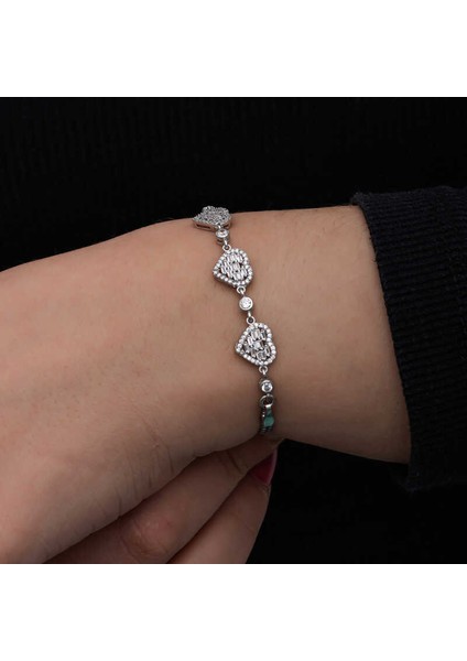 ​gümüş Baget Taşlı Kalp Kadın Bileklik indirimleri