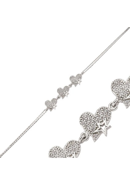 Gümüş Üç Kalpli Bayan Bileklik