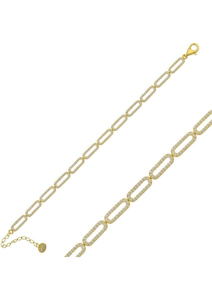 Gümüş Gold Oval Taşlı Bayan Bileklik