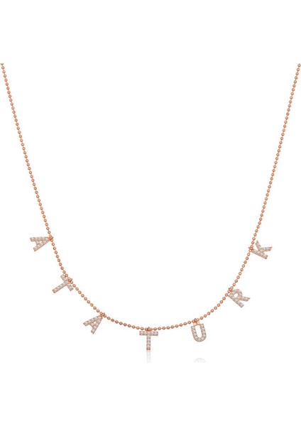 Gümüş Rose Atatürk Yazılı Bayan Kolye