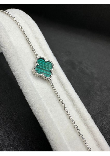 Malakit Taşlı Yonca Gümüş Bileklik modelleri