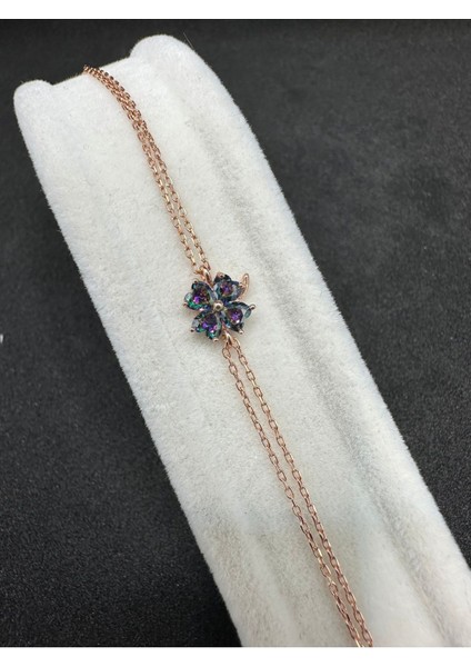 Mistik Topaz Taşlı Rose Renk Gümüş Bileklik