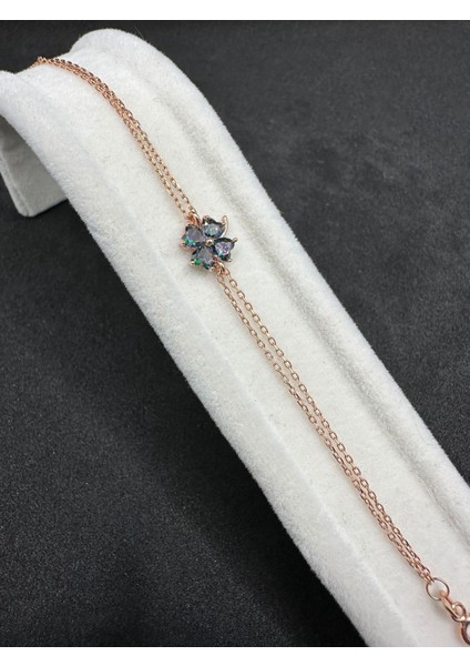 Mistik Topaz Taşlı Rose Renk Gümüş Bileklik modelleri
