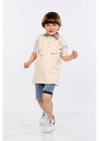Erkek Çocuk Polo Yaka Lacost Kumaş Tişört ve Kot Şort Ikili Yazlık Takım MRN5111112VF