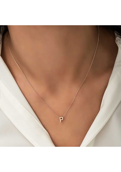 Gümüş Rose 3 Boyutlu P Harf Bayan Kolye