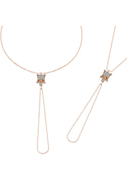 Gümüş Rose Zültanit Taşlı Kare Şahmeran