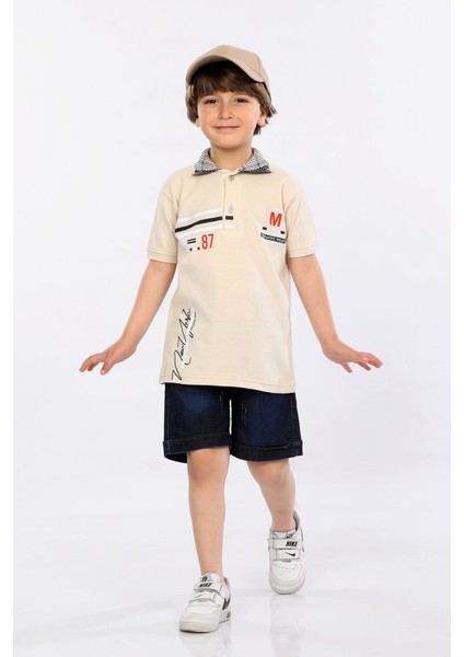 Erkek Çocuk Polo Yaka Lacost Kumaş Tişört ve Kot Şort Ikili Yazlık Takım MRN5111314VF