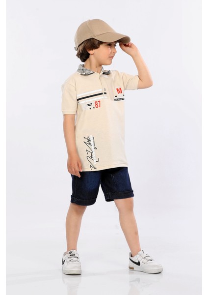Erkek Çocuk Polo Yaka Lacost Kumaş Tişört ve Kot Şort Ikili Yazlık Takım MRN5111314VF