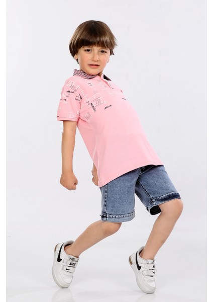 Erkek Çocuk Polo Yaka Lacost Kumaş Tişört ve Kot Şort Ikili Yazlık Takım MRN5111112VF