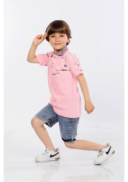 Erkek Çocuk Polo Yaka Lacost Kumaş Tişört ve Kot Şort Ikili Yazlık Takım MRN5111112VF