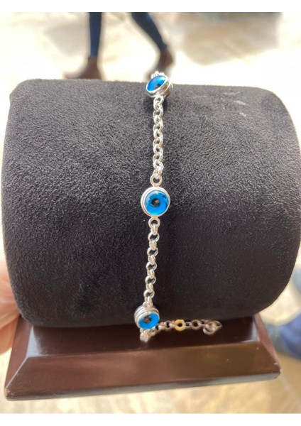 Üç Nazar Boncuklu Gümüş Bileklik