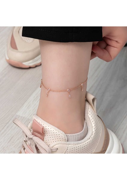 Gümüş Rose Damla Zirkon Taşlı Halhal modelleri