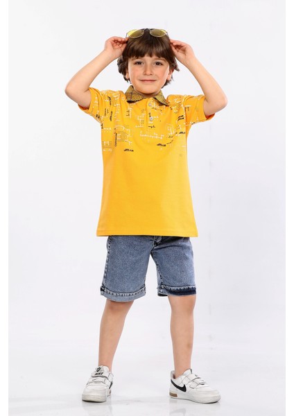Erkek Çocuk Polo Yaka Lacost Kumaş Tişört ve Kot Şort Ikili Yazlık Takım MRN5111112VF