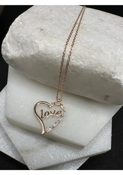 Love Kalp Taşlı Gümüş Kolye