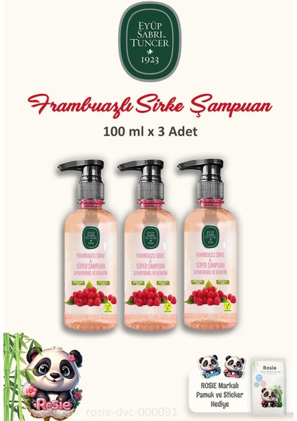 3'lü Sirke Şampuan Frambuazlı 100 ml ve Rosıe Temizleme Pamuğu