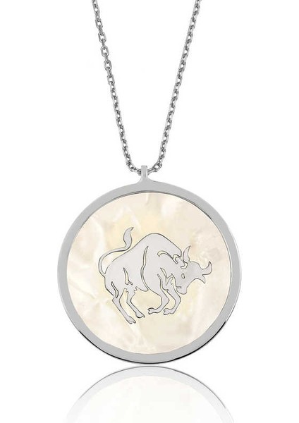 Gümüş Sedef Taşlı Boğa Burcu Bayan Kolye