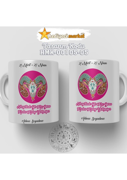 Koç Burcu Kadınına Özel Beyaz Kupa Bardak - HMK-00105-05 fiyatları