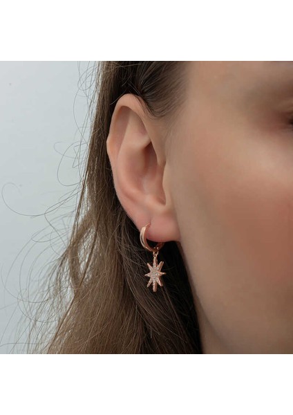 Gümüş Rose Sallantılı Kutup Yıldızı Kadın Küpe indirimleri