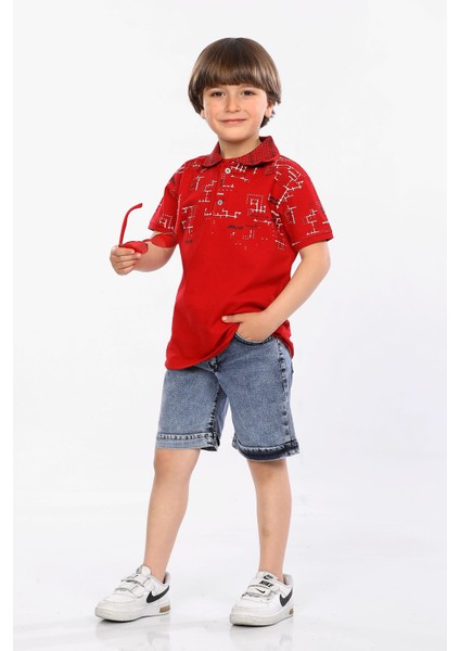 Erkek Çocuk Polo Yaka Lacost Kumaş Tişört ve Kot Şort Ikili Yazlık Takım MRN5111112VF