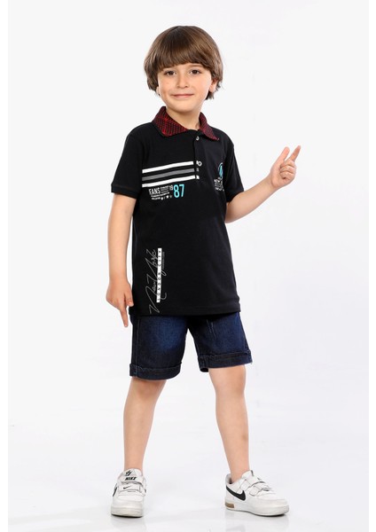 Erkek Çocuk Polo Yaka Lacost Kumaş Tişört ve Kot Şort Ikili Yazlık Takım MRN5111314VF