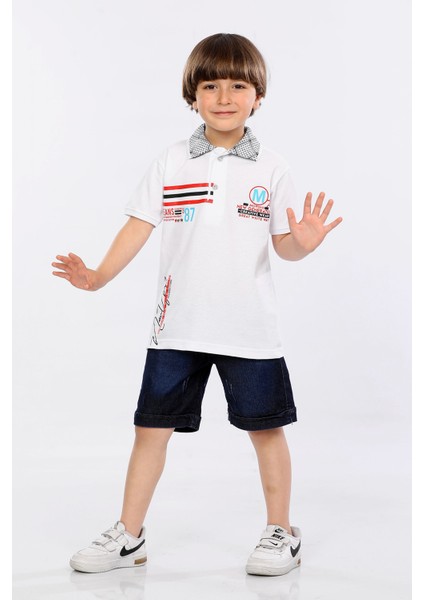 Erkek Çocuk Polo Yaka Lacost Kumaş Tişört ve Kot Şort Ikili Yazlık Takım MRN5111314VF